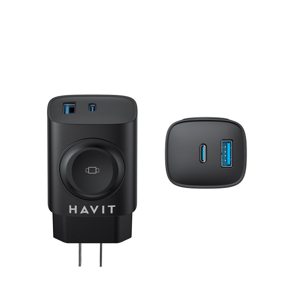 CARGADOR 1 puerto Tipo-C, 1 puerto USB y función de carga inalámbrica para relojes inteligentes