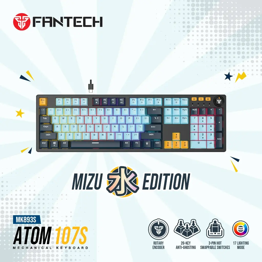 Teclado Gaming Fantech Switch Rojo ATOM107S  AZUL NAVY